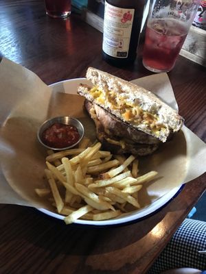 Vegan Mac and cheese grilled cheese and fries at The Library in Durham