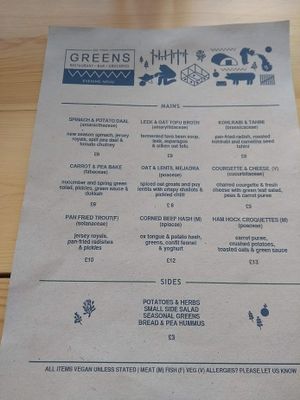 Menu at Eat Your Greens in Leeds