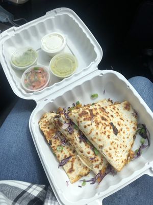Quesadillas with No Pollo at Luna Verde Vegan Mexican Restaurant in Bradley Beach