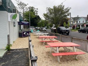 Nice seating area, but strict rules for dogs  at Luna Verde Vegan Mexican Restaurant in Bradley Beach