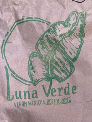 Our take-out bag with their logo! (so good 🤤) at Luna Verde Vegan Mexican Restaurant in Bradley Beach