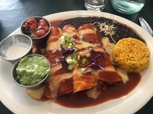 jackfruit enchiladas  at Luna Verde Vegan Mexican Restaurant in Bradley Beach