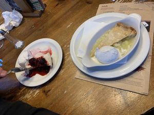 Apple pie and cheesecake both vegan when ordered with vegan ice cream.  at Famous Old Spa in Weymouth
