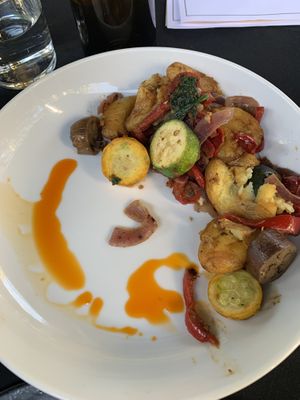 Vegetable hash…also came with avocado toast which was devoured before the picture. Lol.  at Revolution Winery and Kitchen in Sacramento
