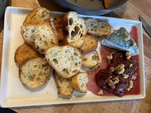 Blue cheeze and fig jam crostini   at Revolution Winery and Kitchen in Sacramento