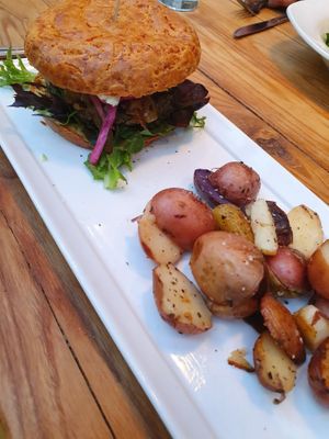 organic veggie burger  at Nourish in Sequim
