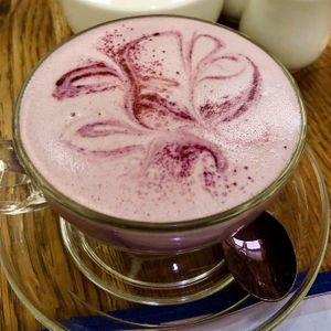 Lavender latte  at The Lotus-Heart Restaurant in Christchurch