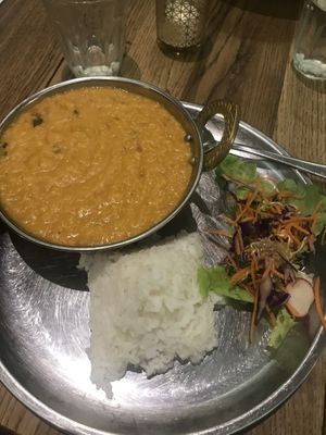 Vegan red lentil dal with rice  at The Lotus-Heart Restaurant in Christchurch