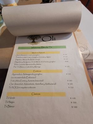 Carta de Tes at Oli Veggie Food in Punta Del Este