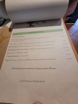 Entradas del Menu at Oli Veggie Food in Punta Del Este
