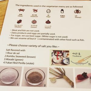 vegetarian explained at Tsunahachi in Tokyo