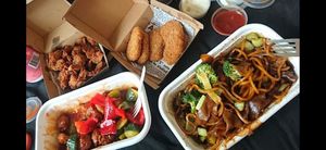 Top left Clockwise - soy popcorn nuggets, chicken nuggets, char quay tow, and sweet and sour nuggets at The Origin Tales in Brunswick East