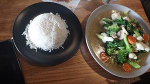 Veg n steam rice at The Origin Tales in Brunswick East