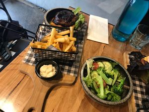 Bunless burger on request at The Origin Tales in Brunswick East