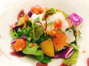 A brilliantly colorful and flavorful salad at Asai Togei in Osaka