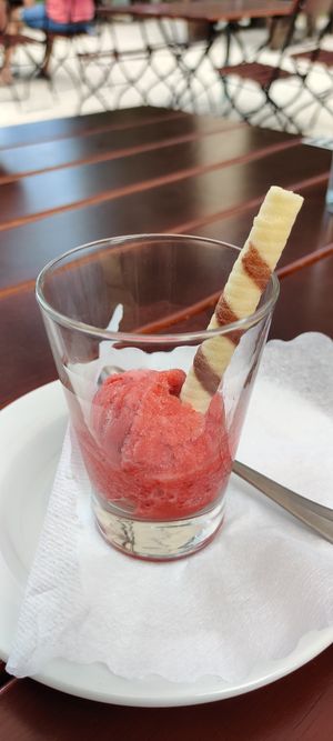 Erdbeersorbet (vegan bis auf Deko) at Launsberghütte in Obervellach