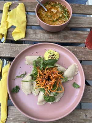 vegan pierogies & soup of the day   at Bistro Jaglana in Szczecin