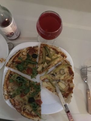 Two kinds of of pizza with vegan cheese!! at Bistro Jaglana in Szczecin