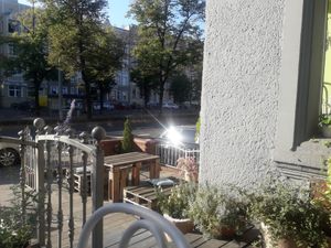 Bistro Jaglana outdoor seating as seen from the terrace at Bistro Jaglana in Szczecin
