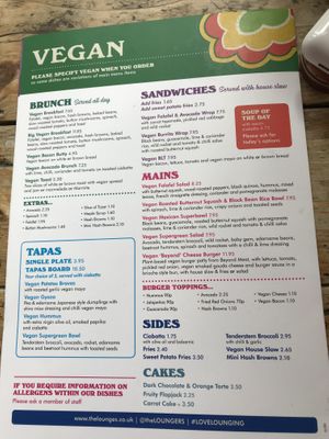 the menu at Lounges - Bevano Lounge  in Urmston