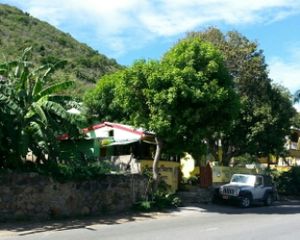 This place is a little hard to find on foot, partially obscured by trees at Freedom Fighters Ital Shack in Philipsburg