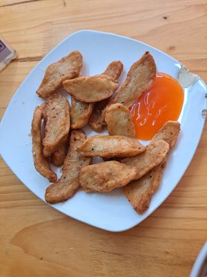 Fried plant based sausage at Com Pho Chay Tu Bi in Hanoi
