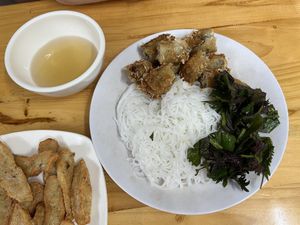 Fried spring rolls with noodles 🥰  at Com Pho Chay Tu Bi in Hanoi