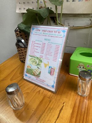 Main menu  at Com Pho Chay Tu Bi in Hanoi