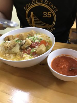 Bun pho with chilli sauce at Com Pho Chay Tu Bi in Hanoi