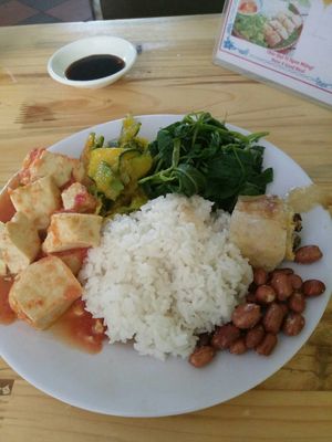 "Tu bi" steamed rice at Com Pho Chay Tu Bi in Hanoi