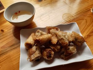 Fried spring rolls at Com Pho Chay Tu Bi in Hanoi