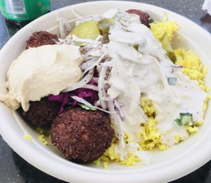 Falafel bowl with hummus and tahini   at Naf Naf Grill in Bloomington