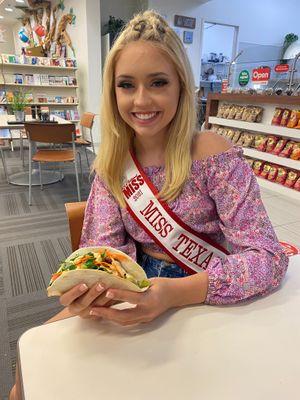 2021 USA National Miss Texas Jr Teen with an Impossible Taco. Highly recommend! at Norma's Plant Based Cuisine in Altamonte Springs