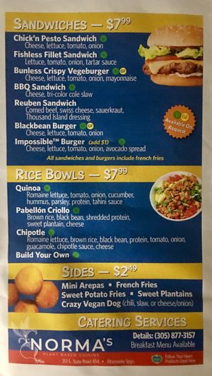 Menu, Pg. 2 at Norma's Plant Based Cuisine in Altamonte Springs