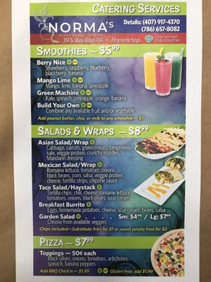 Menu at Norma's Plant Based Cuisine in Altamonte Springs