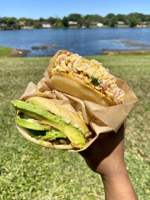 Chickn  salad and avocado and beef Arepas at Norma's Plant Based Cuisine in Altamonte Springs