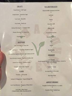 Drink and dessert menu at Bar Boulevard in Las Vegas