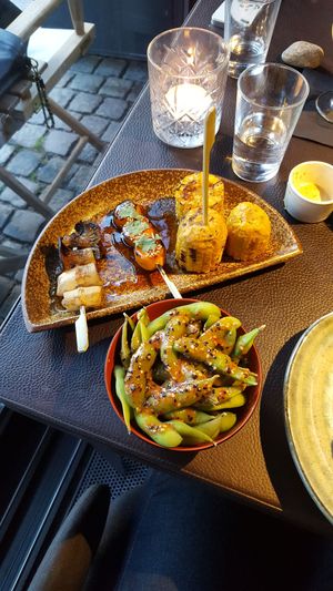Skewers and edamame at Sticks N Sushi in Copenhagen