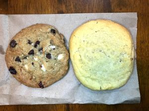 Vegan Everything Cookie (dark and white chocolate, raisins, walnuts, and coconut) and Vegan Vanilla Sugar Cookie.  at Grubb's Grocery in Jackson