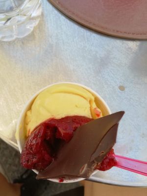 The mango sorbet and the sangria sorbet with a piece of dark chocolate☀️ at Mayan Monkey Mijas in Mijas