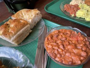 Baked beans and focaccia   at Green Cuisine Vegetarian Restaurant in Victoria