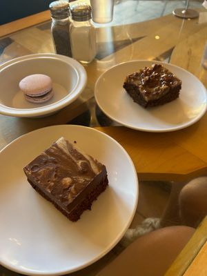 Blueberry macaron, chocolate brownie and chocolate mousse cake at Green Cuisine Vegetarian Restaurant in Victoria