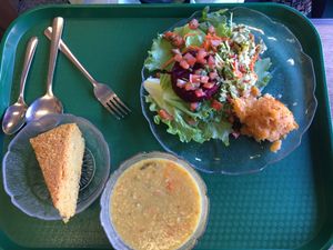 Soup, cornbread and plenty of food at Green Cuisine Vegetarian Restaurant in Victoria
