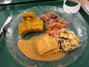 Sweet and sour tempeh, refried beans, tofu at Green Cuisine Vegetarian Restaurant in Victoria