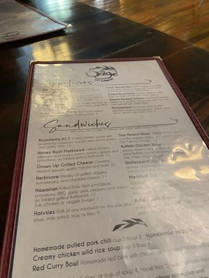 Veggie menu at Sage on Laurel in Brainerd