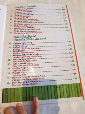 Vegan Menu at Gran Mundo in Torremolinos