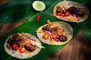 Soft tempeh tacos. at Bean Me Up in Goa