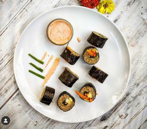 California style sushi roll with brown rice. at Bean Me Up in Goa