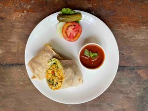 Tofu spinach in a gluten free wrap.  at Bean Me Up in Goa