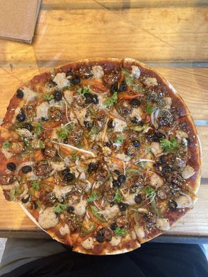 Tempeh pizza, incredible!  at Bean Me Up in Goa